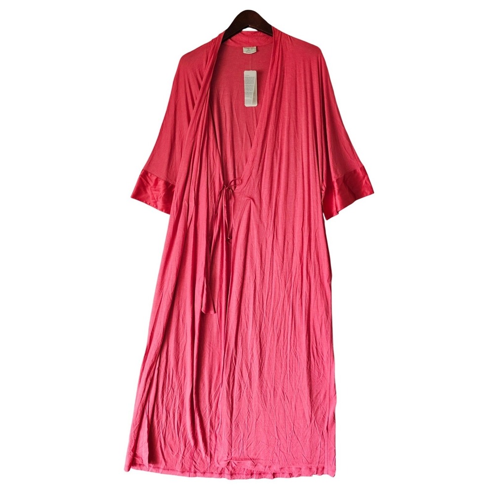 Joelle Gruppo La Perla Coral Pink Jersey Knit Long Robe Satin Trim Size III S/M